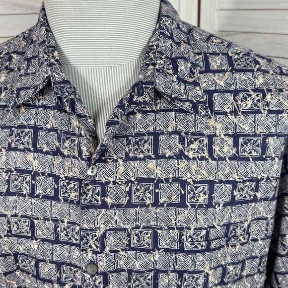 Tori Richard Tropical Print Cotton Lawn Button Up Camp Hawaiian Shirt Blue Large - Picture 5 of 11